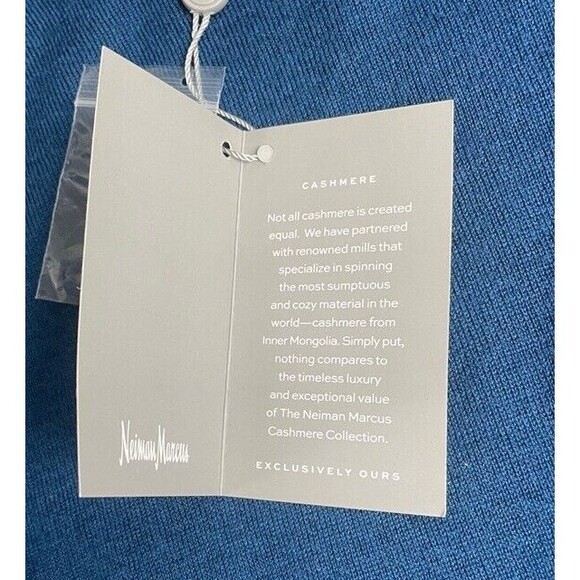 Neiman Marcus Blue Cashmere Long Sleeve Crewneck Top Coastal Lightweight Medium - Picture 5 of 10